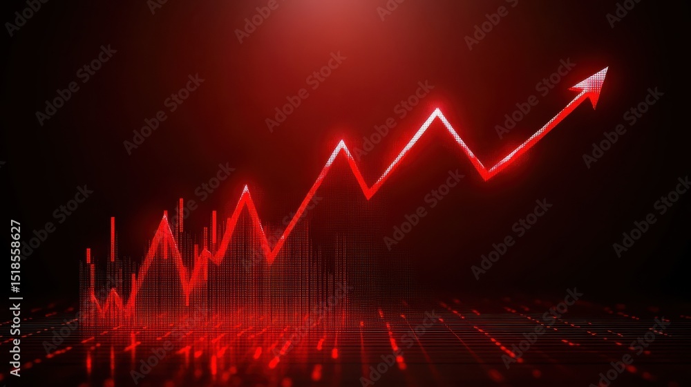 Poster machine learning deep learning optimization concept. rising red chart illustrating financial growth 