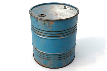 Rusty blue metal barrel isolated on white background