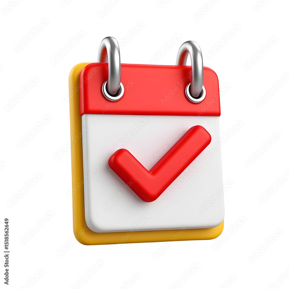 Fototapete 3d calendar icon with check mark isolated on transparent background