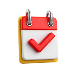 3d calendar icon with check mark isolated on transparent background