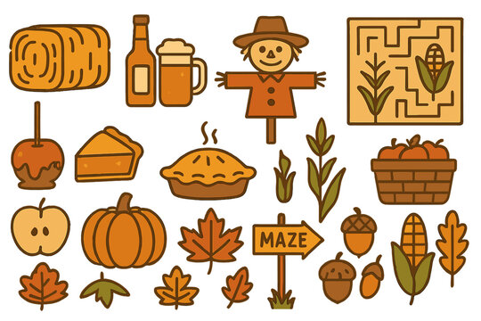 Autumn harvest festival decorations with pumpkins, cider, and a maze in a lively fall arrangement