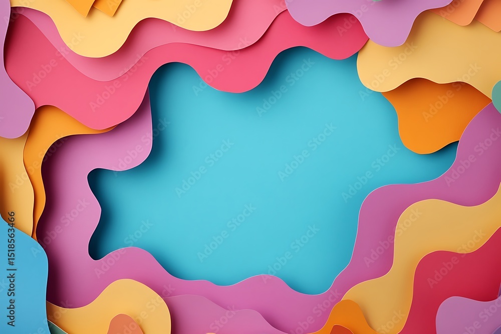 Poster abstract background with paper cut shapes. colorful paper cut background. 3d rendering