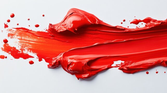 Red paint splatters and streaks on white background.