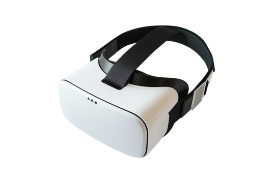 Vr headset showing woman exercising in virtual reality on transparent background