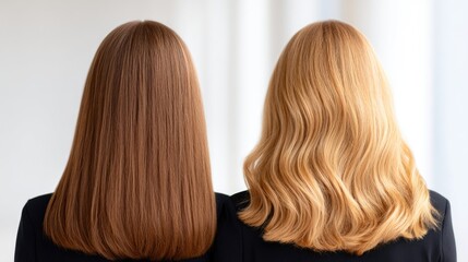 Naklejka premium Comparison of Straight and Wavy Blonde Hairstyles