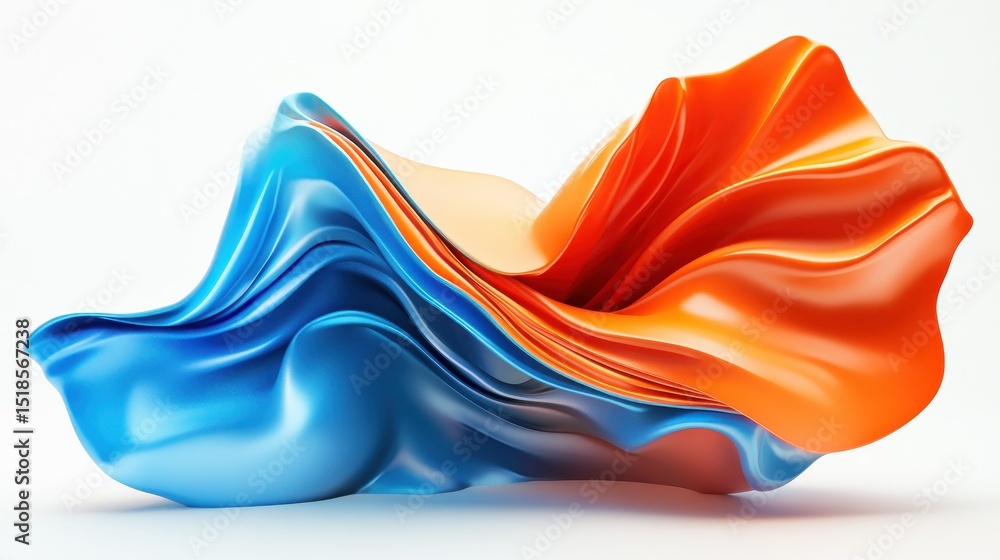 Poster glossy abstract waves in vivid blue and orange tones harmonizing in a dynamic flow. generative ai