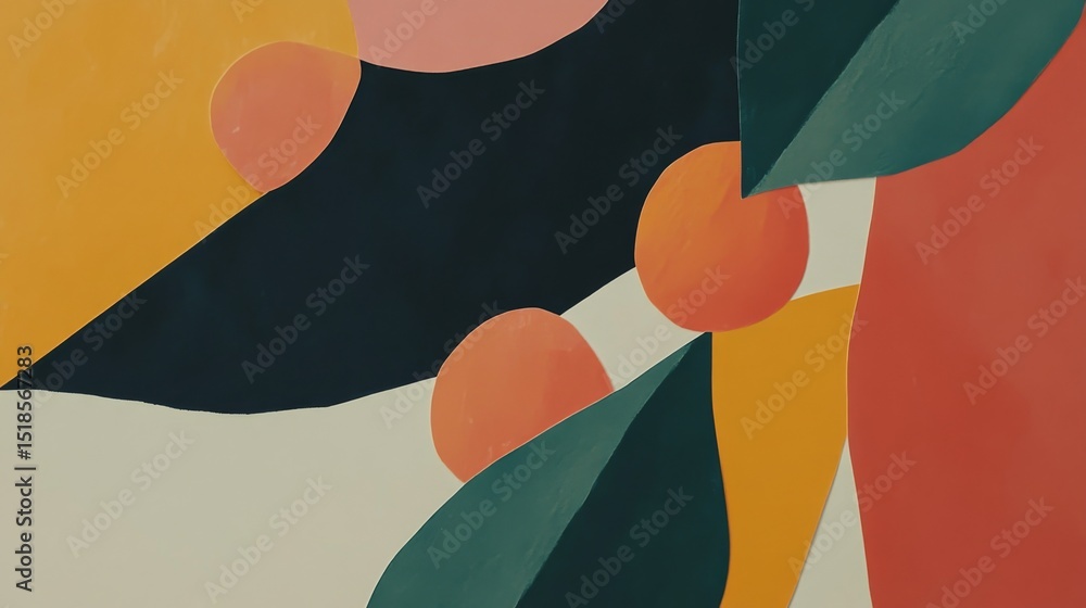 Poster abstract florals unfold in a vibrant display of bold shapes and hues, all blending together in playf