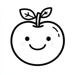 Obraz premium A hand-drawn illustration of an apple with leaves in outline form, presented as a doodle icon