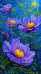 Purple peonies, oil painting