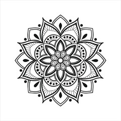 Fototapeta premium mandala, mandala design, mandala design idea, mandala design vector, mandala sample Isolated flower mandala in vector. Round line pattern. Vintage monochrome element for coloring pages and design