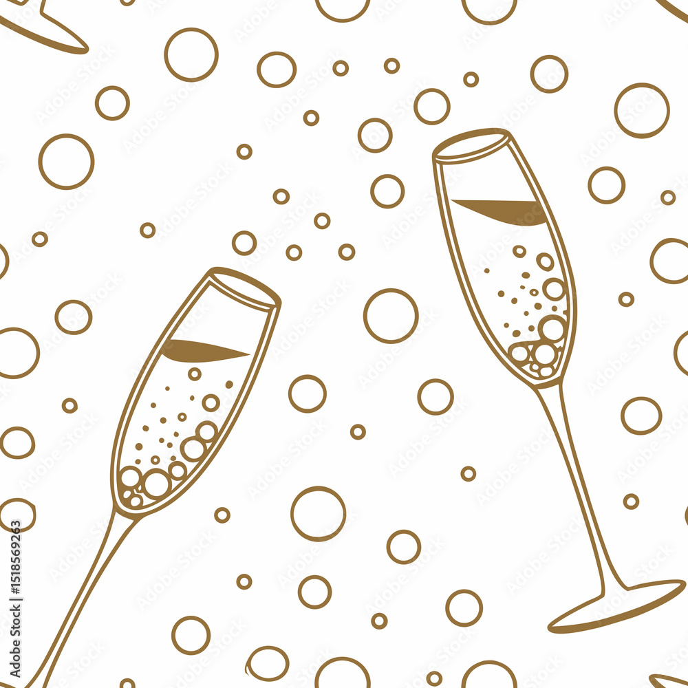 Poster champagne bubbles seamless vector pattern with golden circles on a white background