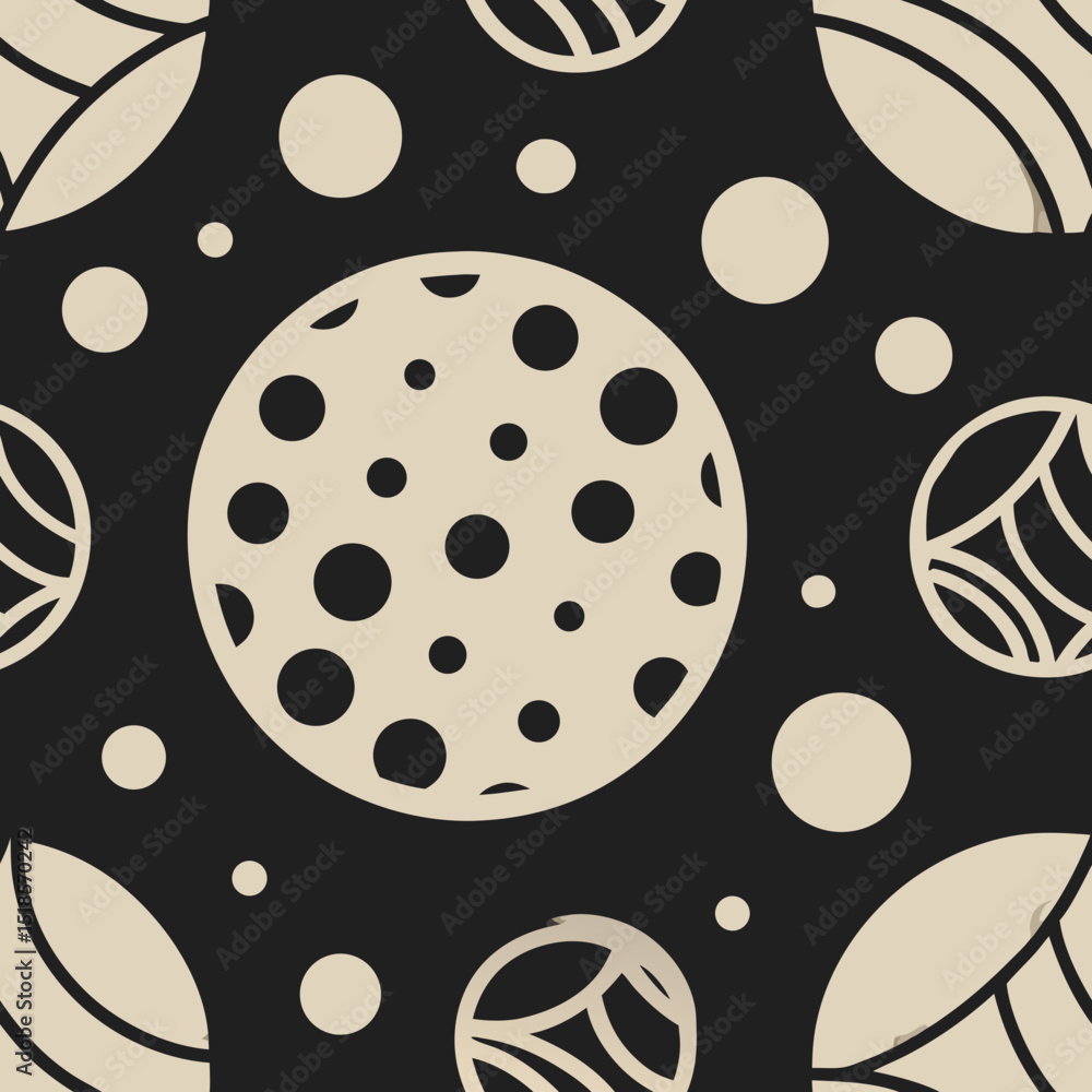 Poster seamless vector pattern featuring bold polka dots and abstract shapes