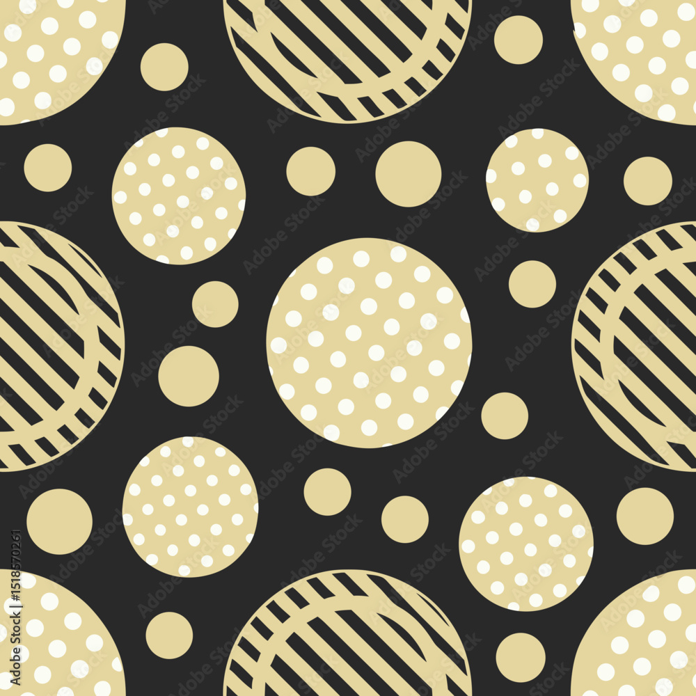 Poster bold polka dots and oversized circles in metallic gold seamless vector pattern
