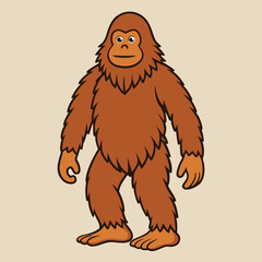 Cartoon Orangutan Standing Upright on a Plain Background with Brown Fur and a Gentle Expression on its Face This image depicts cartoon orangutan