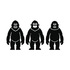 Three Cartoon Gorillas Standing Side by Side on a White Background Illustrating a Simple and Bold Design with a Playful and Minimalist Aesthetic