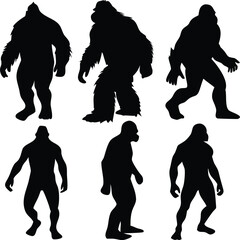 Silhouetted Sasquatch A Collection of Cryptid Illustrations in Various Poses Against a White Background Showcasing the Mythical Creature s Supposed Appearance and Stature