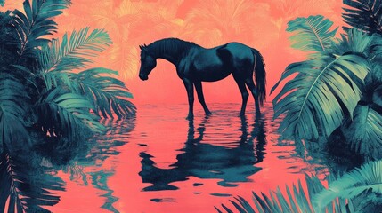 Dark horse in a tropical lagoon.