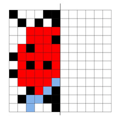 Vector image of a beetle or ladybug in 12x12 squares. Educational graphic material with an axis for coloring.