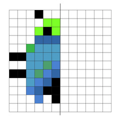 Vector image of a beetle or ladybug in 12x12 squares. Educational graphic material with an axis for coloring.