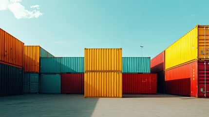 Fototapeta premium Colorful shipping containers in a sunny open space.