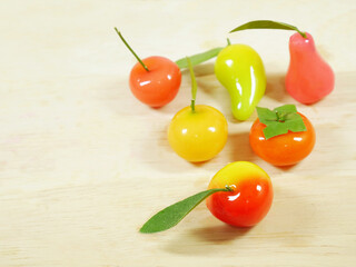 Colorful delectable imitation fruits or Look choup. Thai dessert.