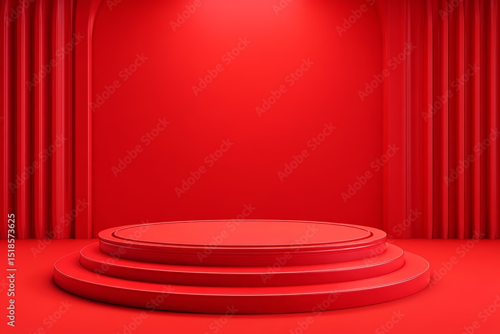 Aufkleber the image features a vacant red background made of cement, accompanied by a display stand or shelf i