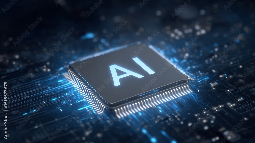 Poster digital computer ai chip circuit incorporates ai stock technology with data system