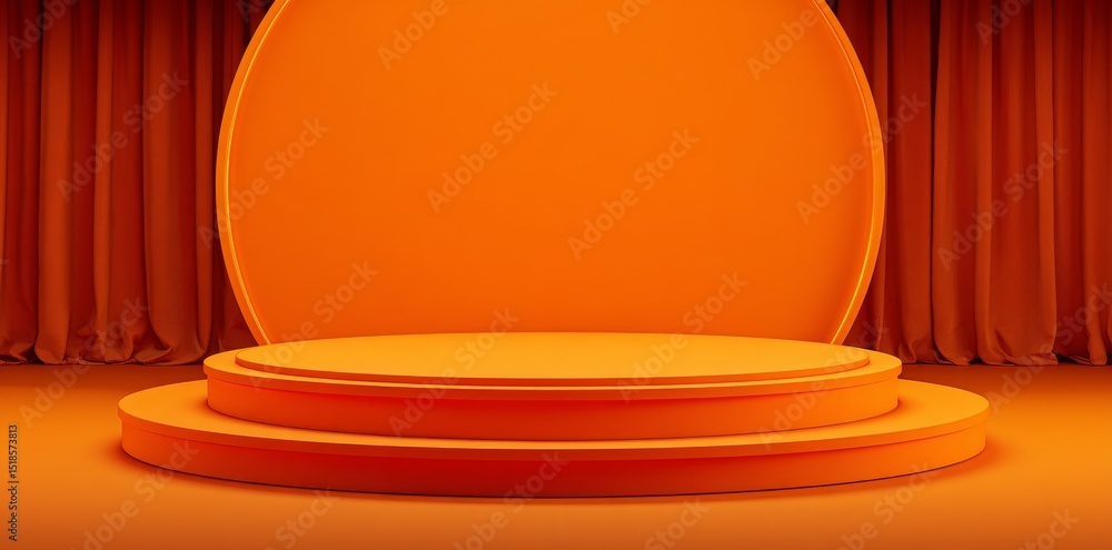 Poster an empty display features an orange product on a pedestal or stand, with a glowing light backdrop in