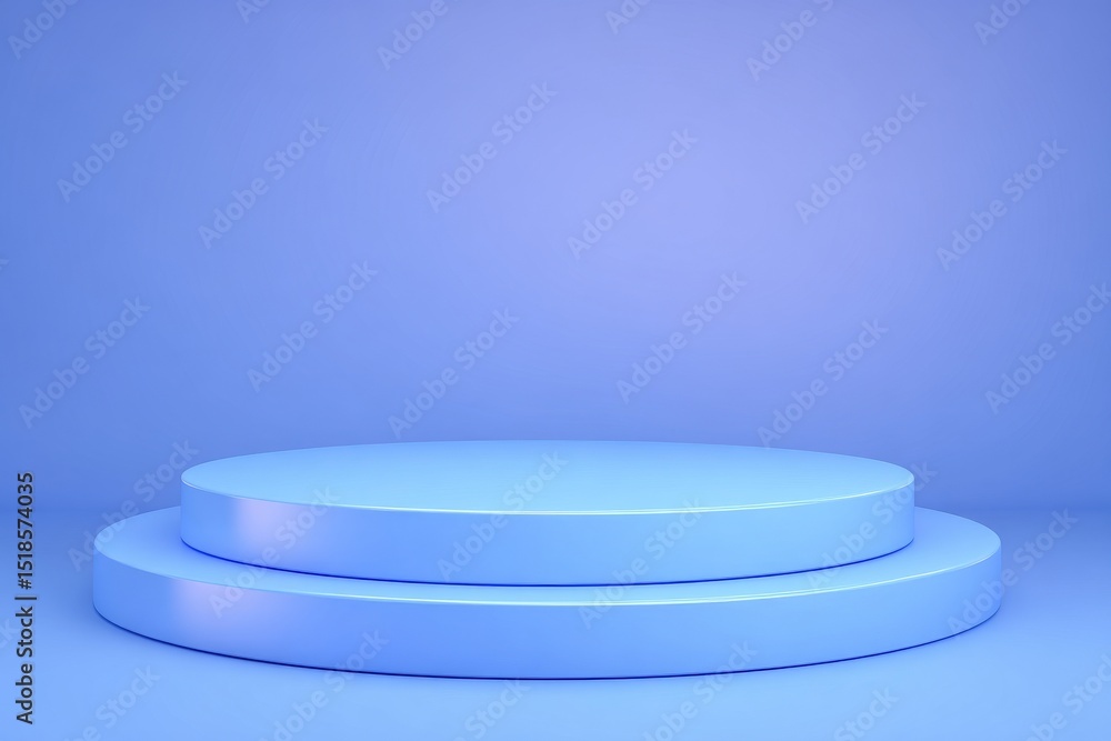 Poster the scene is set with a blue podium stage against a 3d background of empty space in a modern studio,