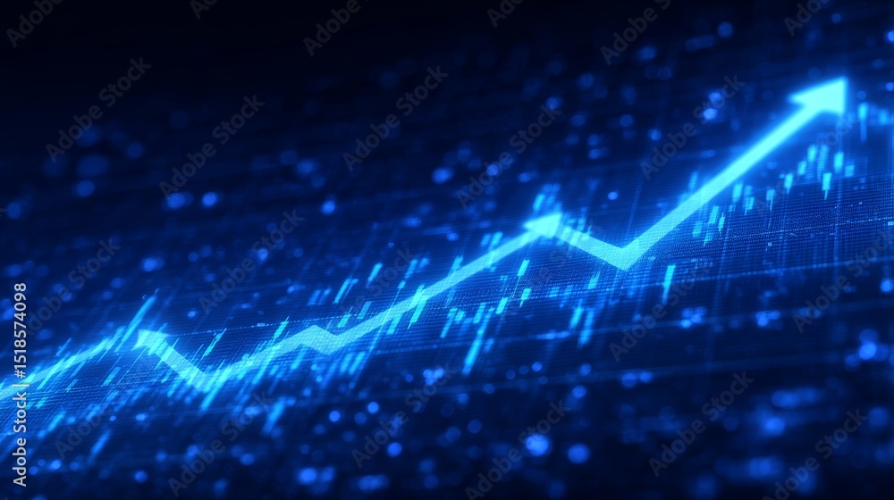 Poster a business chart with a blue growth graph and data diagram is set against a financial presentation b