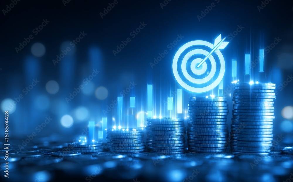 Poster the concept of a financial graph and profit chart represents a business strategy for achieving a tar