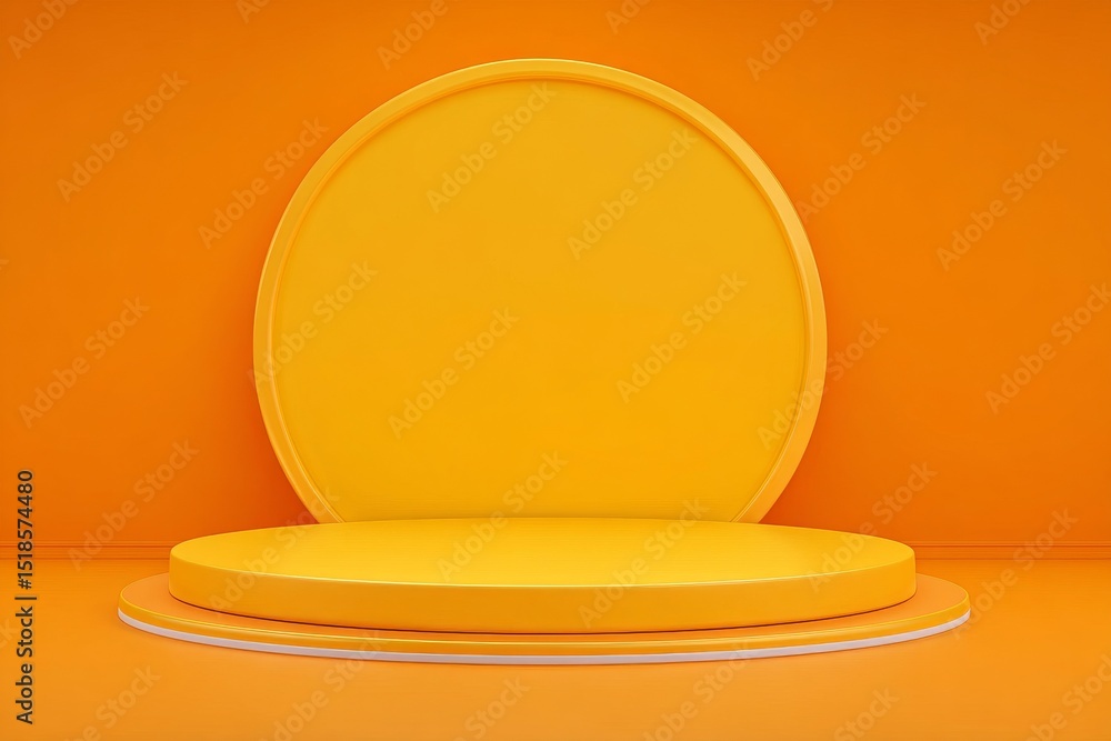 Aufkleber empty yellow product on a modern platform show stand with minimal pedestal in 3d room background and