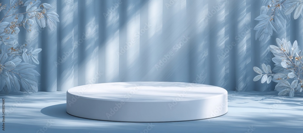 Poster the stage is set with a geometric pedestal on a white background, creating an empty mockup scene and
