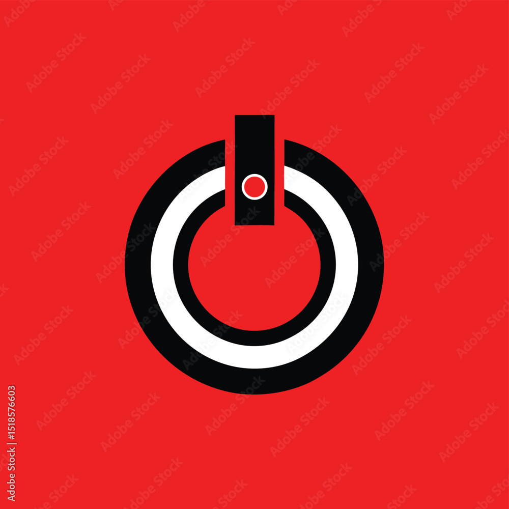 Aufkleber modern abstract power button symbol with black and white design on red