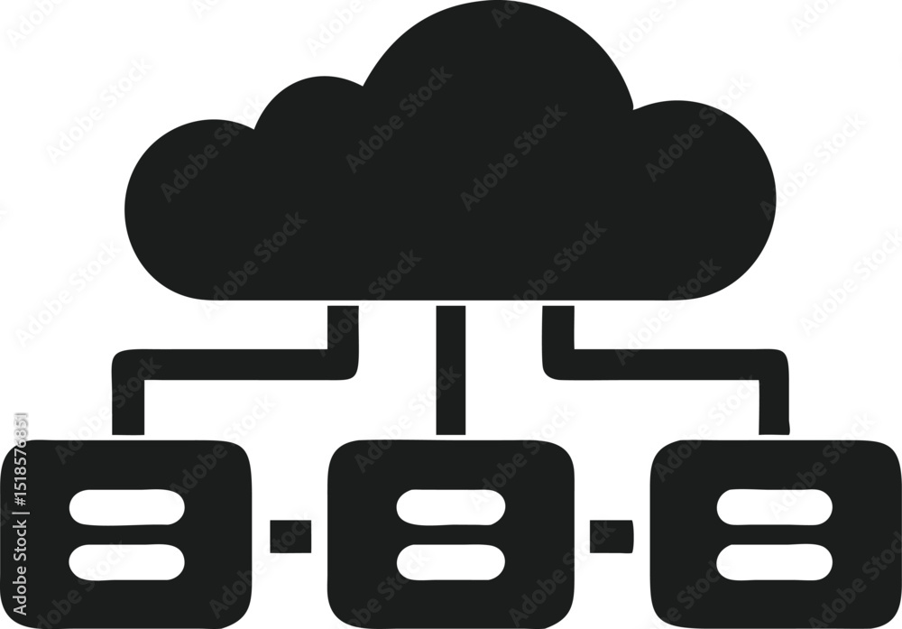 Poster minimal black silhouette icon representing cloud based server design for technology