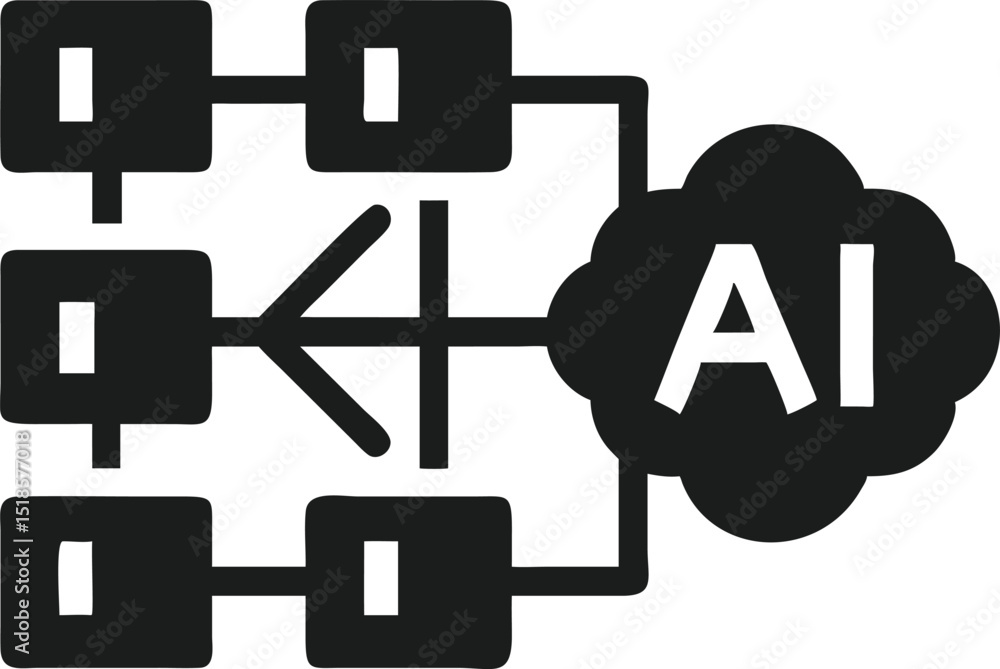 Poster abstract black silhouette design representing ai neural network data flow and processing