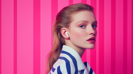 young woman listening to music with headphones