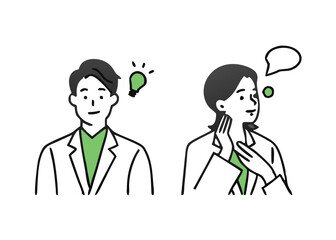 young men and women wearing work clothes, pose. People in business field vector, man and woman discussing problems of work male and female wearing formal suits and clothes, cooperation and teamwork.