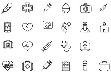 Set of Simple Black and White Medical Icons