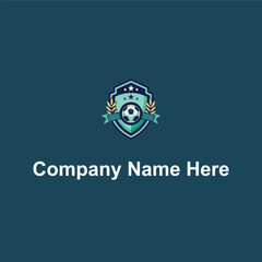 Shield soccer ball laurel stars ribbon dark blueteal 