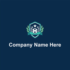 Shield soccer ball laurel stars ribbon dark blueteal © ohe