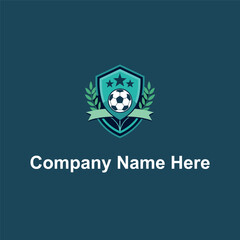 Shield soccer ball laurel stars ribbon dark blueteal © azadhossain