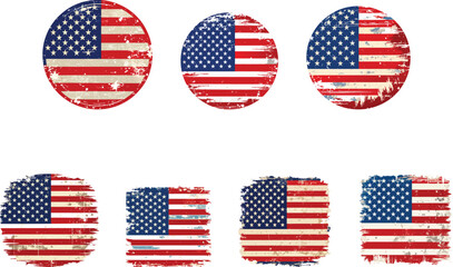 American flag grunge style set vector illustration