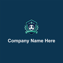 Shield soccer ball laurel stars ribbon dark blueteal © azadhossain