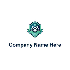 Shield soccer ball laurel stars ribbon dark blueteal © azadhossain