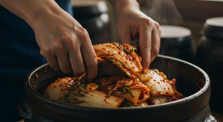 Spicy kimchi cabbage preparation traditional korean food recipe red eat bowl dish meal asia side napa