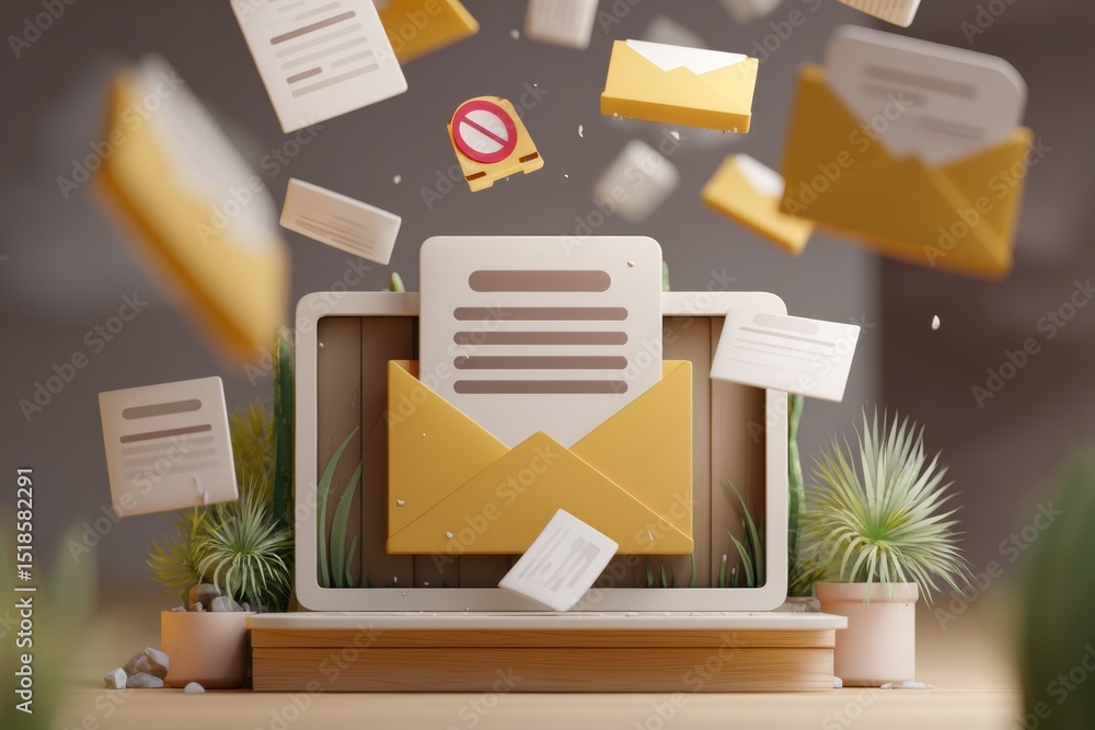 Poster Email Inbox Overwhelmed With Error Messages While Top Section Remains Clear and Organized, Illustrating Digital Communication Issues