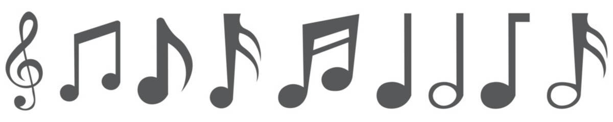 Icon set of music note melody notes key composition musical song . Thin line icons, flat vector illustrations, isolated on white, transparent background