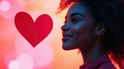 A dynamic banner showing a profile swipe action with a heart stamp appearing as the card flips