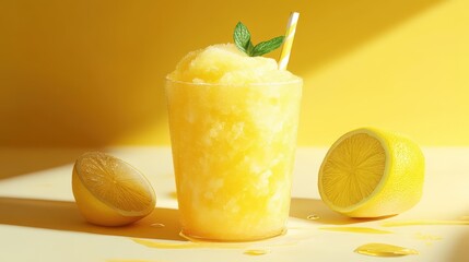 Refreshing lemon slush with a hint of mint, perfect for a sunny day. Zesty delight! ??